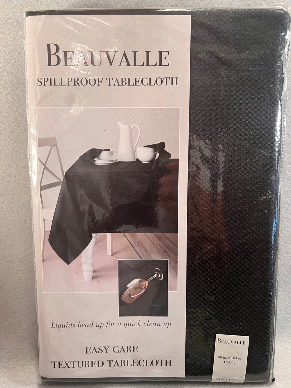 Beauvalle Black Spillproof Tablecloth 60x104 Textured Oblong New